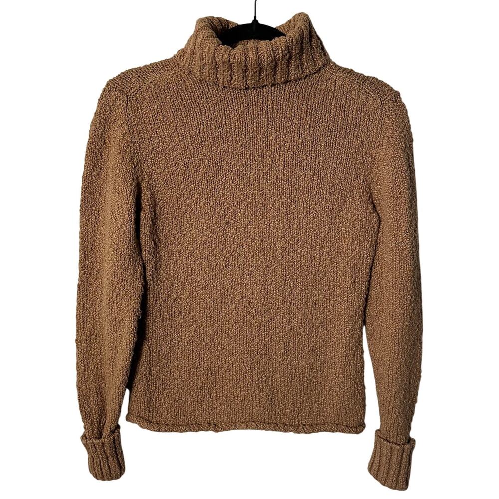 Sundance Cotton Turtleneck Sweater Women’s S Brown Chunky Knit 🤎